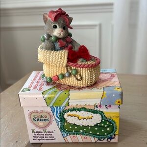 Calico Kittens Kitten in a Slipper and Shoe Box Riser